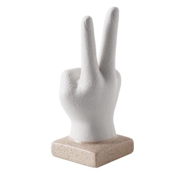 Peace Sign Hand sculpture Figurine White Ceramic Tabletop Boho Eclectic Decor - Picture 6 of 9